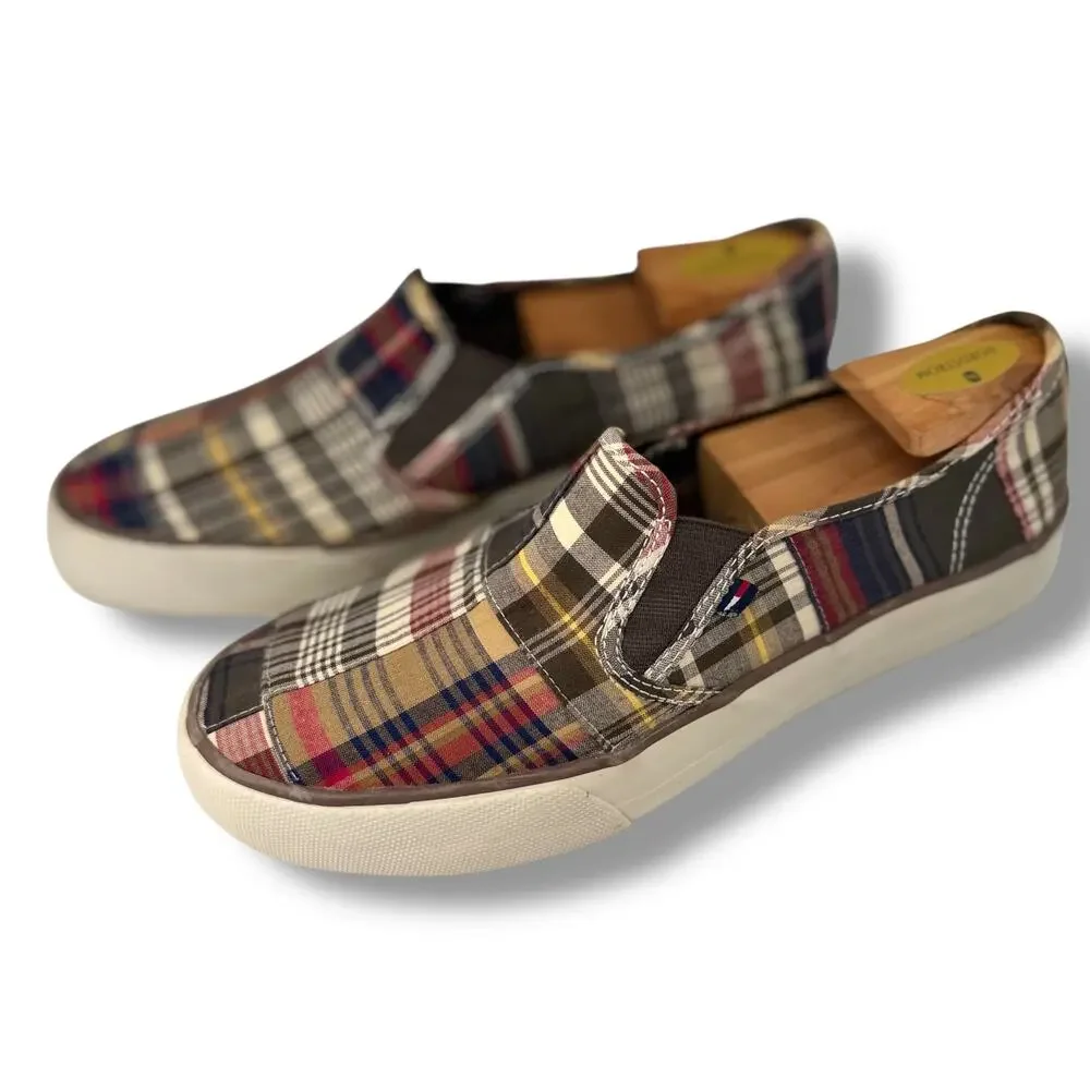 Tommy Hilfiger Patchwork Madras Plaid Slip On Sneakers Mens 10.5 Prep Coastal